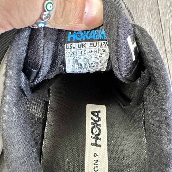 Hoka One One Mens Clifton 9 1132210 BWHT Black Running Shoes Sneakers Sz 12 2E main image 4